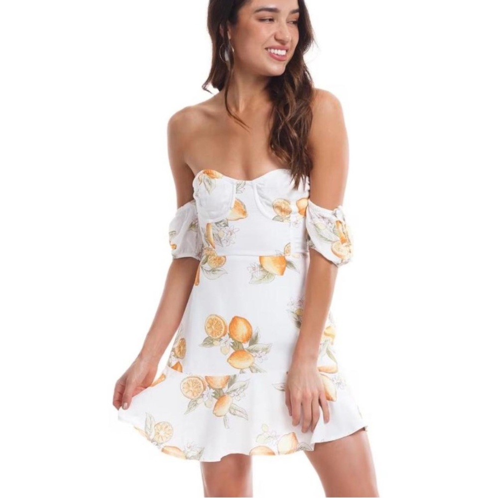 FOR LOVE & LEMONS CORSET OFF THE SHOULDER MINI DRESS. Size S